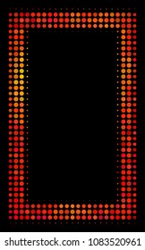 Dot contour rectangle icon. Bright pictogram in fire orange color tones on a black background. Vector halftone pattern of contour rectangle pictogram constructed with circle dots.