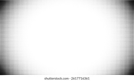 Dot corner background pattern with half tone halftone white gradient. Vector frame art in pop abstract border texture with circles. Mesh graphic screen with fade curve and modern wave vignette.