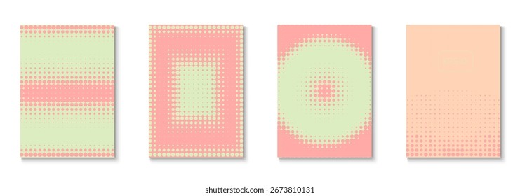 Punktabdeckungssatz. Coole Memphis-Kunst mit Kreisen. Minimalistische Broschüre im 2D-Rahmen. Partyflyer. Minimalistische Halbtonvorlage. Geometrischer Musikhintergrund. Trendy Dot Cover