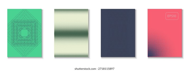 Punktabdeckungssatz. Coole Memphis-Kunst mit Kreisen. Lineare Formen im Jahresrahmen. Geschäftsflieger. Minimalistische Zeilenvorlage. Geometrischer abstrakter Hintergrund. Trendy Dot Cover