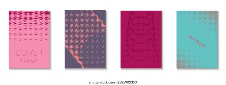 Dot Cover Set. Modern Shapes In Tech Layout. Flat Invitation With Geometric Frame. Halftone Flyer. Minimalist Abstract Texture. Geometric Music Background. Trendy Dot Cover