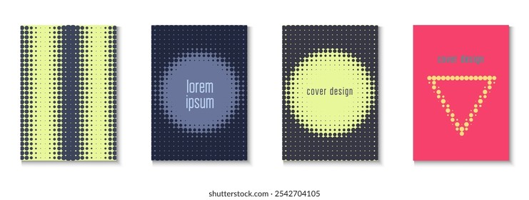 Dot Cover Set. Summer Concept With Minimal Art. Young Hipster Design On Annual Page. Book Flyer. Minimalist Wave Poster. Geometric Music Background. Trendy Dot Cover