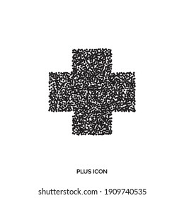 Dot Cross Icon. Halftone Plus Symbol, Gradient Dots Subscribe Sign, Spot Fade Add Button, Medical First Care Logo Stippling Effect, Dotted Sum Or Summary Vector Silhouette