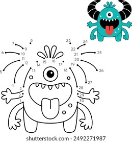 Dot to Dot Cute Monster Coloring Page. Halloween Worksheet for Kids