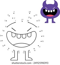 Dot to Dot Cute Monster Coloring Page. Halloween Worksheet for Kids