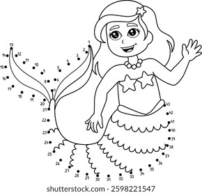 Dot to Dot Dancing Mermaid Isolated Coloring Page 