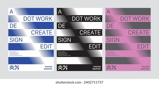 Dot diagonal aesthetic trendy poster design variety of color applications typography poster set futuristic halftone design gradient circle graphic poster collection round background layout bold typo