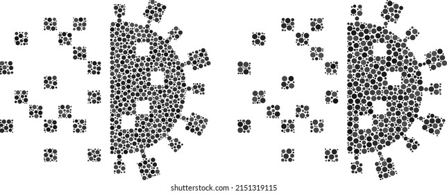 Dot digital virus construction icon. Mosaic digital virus construction icon organized from spheric items in various sizes and color variations.