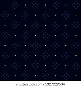 Dot dimond design simple geometric pattern. Shiny effect on a navy blue background. Small squares all over motif for fabric cloth, interior wallpaper, textile accessories, menswear, swimwear.