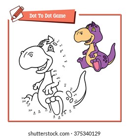 dot to dot dino educational game. Vector illustration of dot to dot puzzle with happy cartoon dino for children