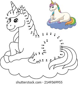 Dot to Do Unicorn Laying On The Cloud Isolated 