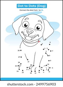 Dot to dot dog coloring page for kids and preschool