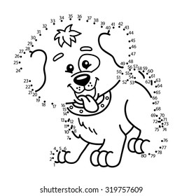 dot to dot  dog game. Vector illustration of dot to dot puzzle with happy cartoon dog for children