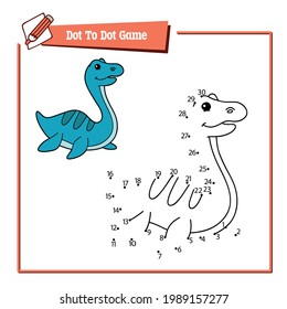 dot to dot  dog kid educational game. Vector illustration educational kid game of dot to dot puzzle with happy cartoon dinosaur for children