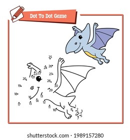 dot to dot  dog kid educational game. Vector illustration educational kid game of dot to dot puzzle with happy cartoon dinosaur for children