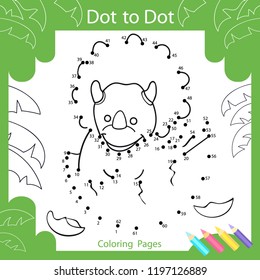 Dot to dots drawing worksheets. Drawing tutorial with cute little dinosaur. Coloring page for kids. Children funny picture riddle. Drawing lesson. Activity art game for book. Vector illustration.