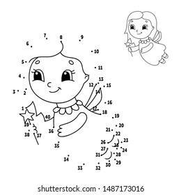 Dot to dot. Draw a line. Handwriting practice. Learning numbers for kids. Education developing worksheet. Activity coloring page. Game for toddler. Isolated vector illustration. Cartoon style.