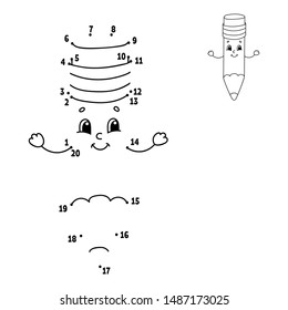 Dot to dot. Draw a line. Handwriting practice. Learning numbers for kids. Education developing worksheet. Activity coloring page. Game for toddler. Isolated vector illustration. Cartoon style.