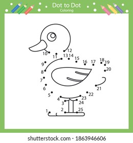 Dot Dot Drawing Duck Children Worksheets Stock Vector (Royalty Free ...