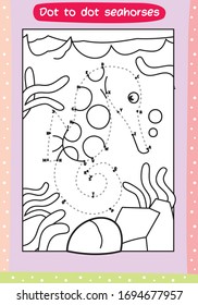 dot to dot drawing sea horse for kids - fun coloring