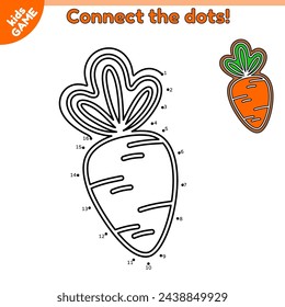 Dot to dot Easter kids game. Connect the dots by numbers, draw the cartoon gingerbread carrot. Festive sweets for traditional spring holiday. Educational puzzle for school children. Vector design.