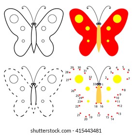 Dot to dot educational game for children. Cartoon butterfly. Connect the dots. Cut around the dotted lines, coloring book, learn numbers.
