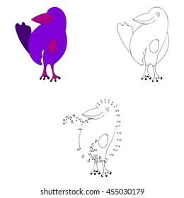 Dot to dot educational game for children. Cartoon crow. Connect the dots. Cut around the dotted lines, coloring book, learn numbers.