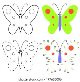 Dot to dot educational game for children. Cartoon butterfly. 
Connect the dots. Cut around the dotted lines, coloring book, learn numbers.