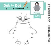 Dot to dot educational game and Coloring book of Penguin animals cartoon for preschool kids activity about learning counting number 1-15 and handwriting practice worksheet. Vector Illustration.
