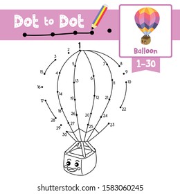 Dot to dot educational game and Coloring book of Balloon cartoon transportations for preschool kids activity about learning counting number 1-30 and handwriting practice worksheet. Vector Illustration