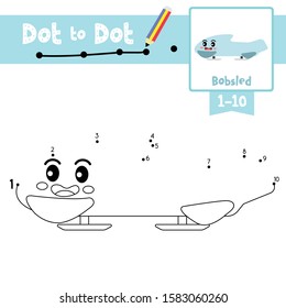 Dot to dot educational game and Coloring book of Bobsled cartoon  transportations for preschool kids activity about learning counting number 1-10 and handwriting practice worksheet.Vector Illustration