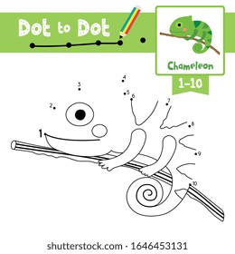 Dot to dot educational game and Coloring book of Chameleon animals cartoon for preschool kids activity about learning counting number 1-10 and handwriting practice worksheet. Vector Illustration.