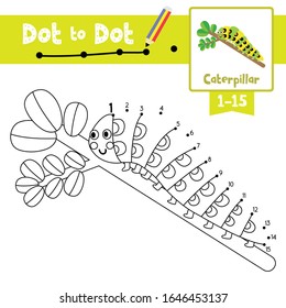 Dot to dot educational game and Coloring book of Caterpillar animals cartoon for preschool kids activity about learning counting number 1-15 and handwriting practice worksheet. Vector Illustration.