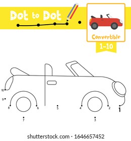 Dot to dot educational game and Coloring book of Convertible cartoon transportations for preschool activity about learning counting number 1-10 and handwriting practice worksheet. Vector Illustration.