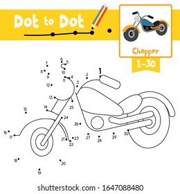 Dot to dot educational game and Coloring book of Chopper cartoon transportations for kids activity about counting number 1-30 and handwriting practice worksheet. Vector Illustration.