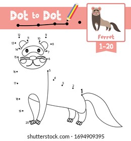 Dot to dot educational game Coloring book of Ferret animals cartoon character for preschool kids activity about learning counting number 1-20 and handwriting practice worksheet. Vector Illustration.