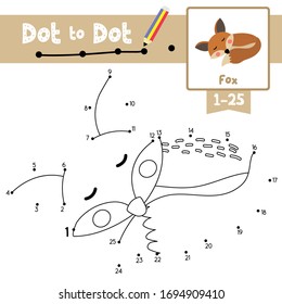 Dot to dot educational game and Coloring book of Fox animals cartoon character for preschool kids activity about learning counting number 1-25 and handwriting practice worksheet. Vector Illustration.