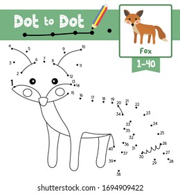 Dot to dot educational game and Coloring book of Fox animals cartoon character for preschool kids activity about learning counting number 1-40 and handwriting practice worksheet. Vector Illustration.