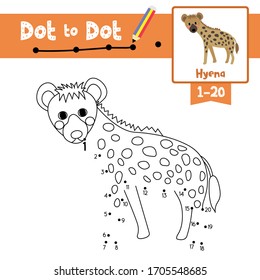 Dot to dot educational game and Coloring book of Hyena animals cartoon character for preschool kids activity about learning counting number 1-20 and handwriting practice worksheet. Vector Illustration