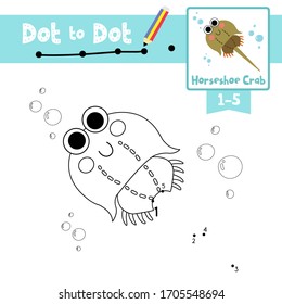 Dot to dot educational game and Coloring book of Horseshoe Crab animals cartoon character for preschool kids learning counting number 1-5 and handwriting practice worksheet. Vector Illustration.