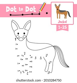 Dot to dot educational game and Coloring book of Jackal animals cartoon for preschool kids activity about learning counting number 1-25 and handwriting practice worksheet. Vector Illustration.