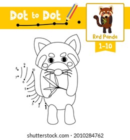 Dot to dot educational game and Coloring book of Red Panda animals cartoon for preschool kids activity about learning counting number 1-10 and handwriting practice worksheet. Vector Illustration.