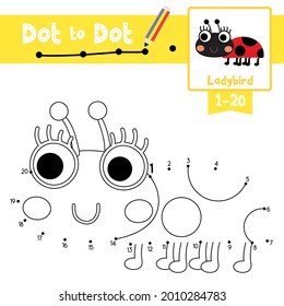 Dot to dot educational game and Coloring book of Ladybird animals cartoon for preschool kids activity about learning counting number 1-20 and handwriting practice worksheet. Vector Illustration.