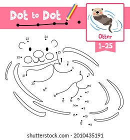 Dot to dot educational game and Coloring book of Floating Otter animals cartoon for preschool kids activity about counting number 1-25 and handwriting practice worksheet. Vector Illustration.