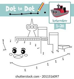 Dot To Dot Educational Game And Coloring Book Of Icebreaker Cartoon Transportations For Kids Activity About Counting Number 1-20 And Handwriting Practice Worksheet. Vector Illustration.