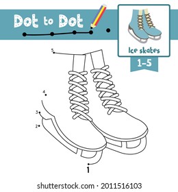 Dot to dot educational game and Coloring book of Ice Skates cartoon transportations for kids activity about counting number 1-5 and handwriting practice worksheet. Vector Illustration.