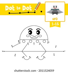 Dot to dot educational game and Coloring book of cute UFO cartoon transportations for preschool kids activity about counting number 1-15 and handwriting practice worksheet. Vector Illustration.