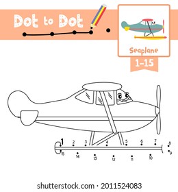 Dot to dot educational game and Coloring book of cute Seaplane cartoon transportations for preschool kids activity about counting number 1-15 and handwriting practice worksheet. Vector Illustration.