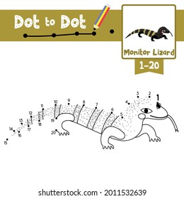 Dot to dot educational game and Coloring book of Monitor lizard animals cartoon for preschool kids activity about learning counting number 1-20 and handwriting practice worksheet. Vector Illustration.