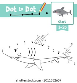 Dot to dot educational game and Coloring book of Shark animals cartoon for preschool kids activity about learning counting number 1-20 and handwriting practice worksheet. Vector Illustration.
